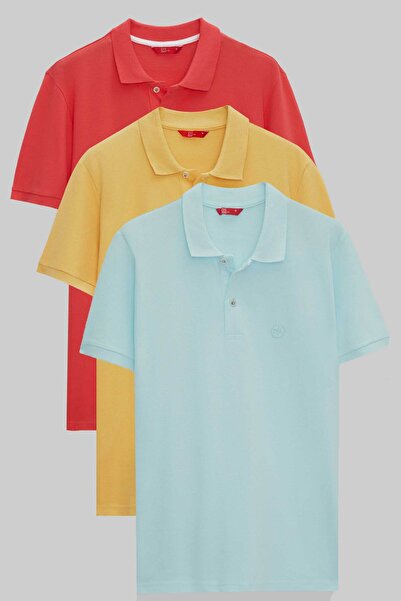 D'S Damat Ds Damat Regular Fit Flamingo/világossárga/türkiz piké texturált 10...