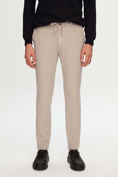 D'S Damat Slim Fit Μπεζ ελαστικό κορδόνι μέσης με φερμουάρ Lycra Άνετο παντελόνι Jogger