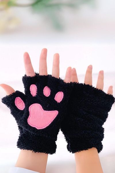 Köstebek Black Plush Paw Cut Finger Gloves