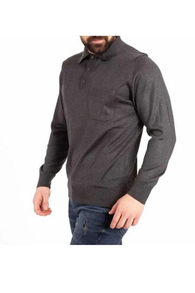 güncüoğlu Men's Polo Collar Wool Sweater - with Pockets