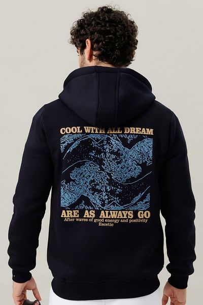 Escetic Ανδρικό φούτερ Navy Blue - Fleece, Χοντρό 3 κλωστές, Casual Hoodie TK0084