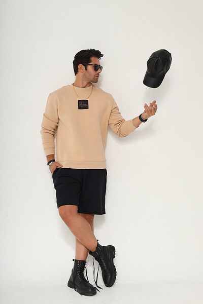 The Champ Clothing Φούτερ με λαιμόκοψη Fleece Inside Syzygy Text Printed Beige Oversize φούτερ