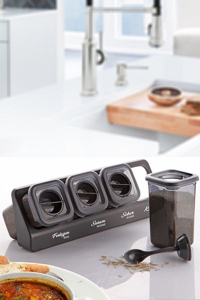 Kitchen Life Set of 12 Food Cups - Labeled, Stand, Lock and Square Spice Rack