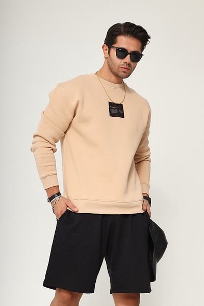 The Champ Clothing Φούτερ με λαιμόκοψη Fleece Inside Syzygy Text Printed Beige Oversize φούτερ