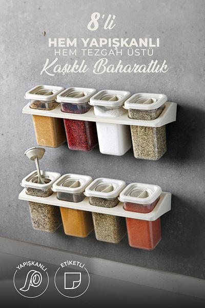 Kitchen Life Food Container Set - Set of 8 Spices with Labels, Stand, Lock and Square