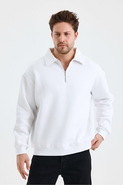 cotside Men's Polo Neck Oversize Half Zipper Cotton Sweatshirt