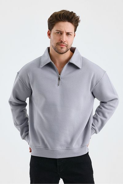 cotside Men's Polo Neck Oversize Half Zipper Cotton Sweatshirt