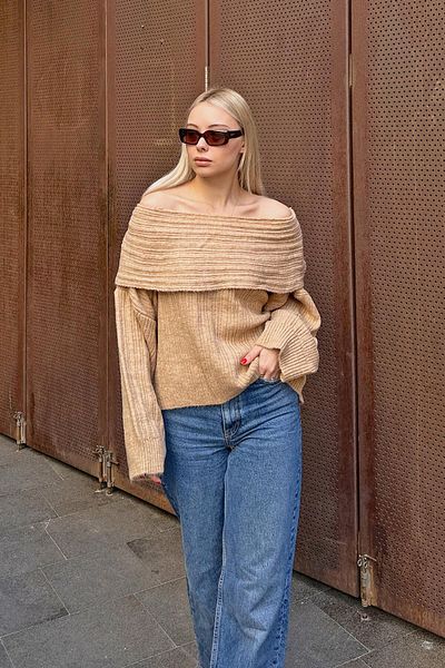 Swist Nerzsamt Madonna Kragen Offene Schulter Damen Strickpullover