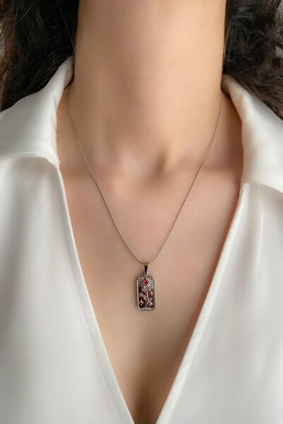 DEMOKAN Kadın Çelik Kolye Tarot Seri İp Zincir Düz Plaka Gül Desen Lovers Kolye