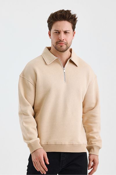 cotside Men's Polo Neck Oversize Half Zipper Cotton Sweatshirt