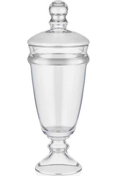 Decorium Dalia Platin Yaldızlı 34,9 Cm 2 Parça Kapaklı Ayaklı Dekoratif Cam K...