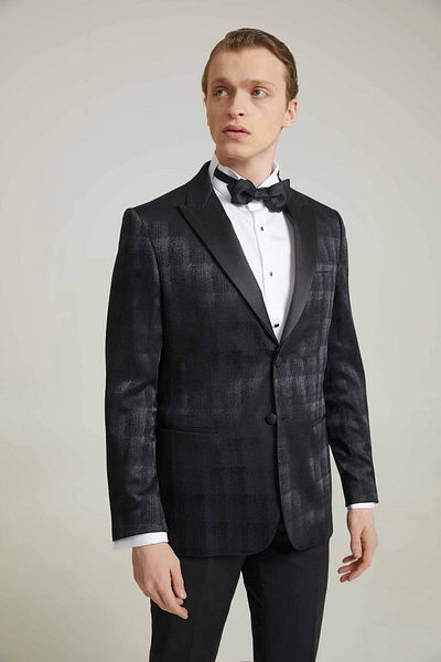 D'S Damat Slim Fit Navy Blue Eccentric Groomsuit & Tuxedo Suit