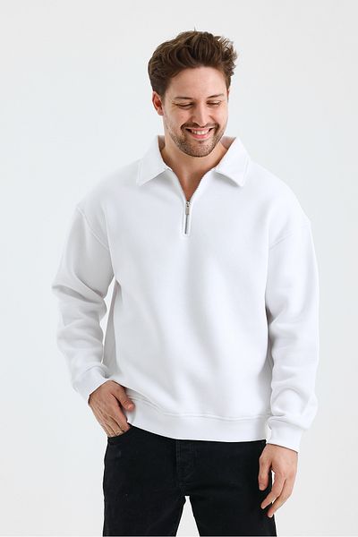 cotside Men's Polo Neck Oversize Half Zipper Cotton Sweatshirt