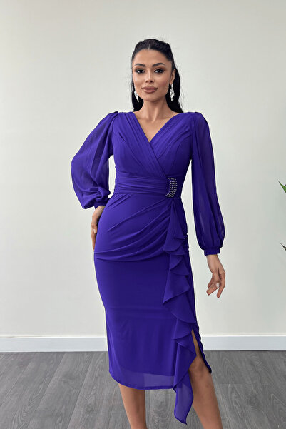 giyimmasalı Rochie creion din țesătură din șifon cu detaliu volan - MOV