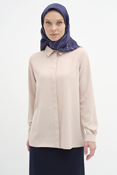 Tuğba Basic Gizli Patlı Gömlek - Bej