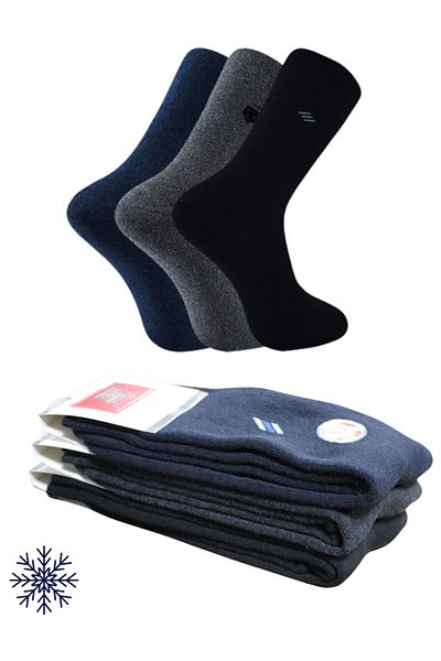 socksbox Ανδρικές θερμικές χωρίς ραφές χειμερινές ζεστές κάλτσες/3 ζευγάρια/μαύρο-σκούρο μπλε-καπνιστό