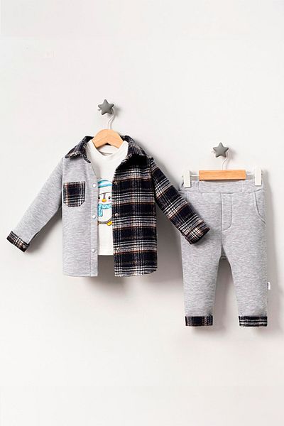 TRENDİMİZBİR Baby Boy Little Sir Triple Suit Gray