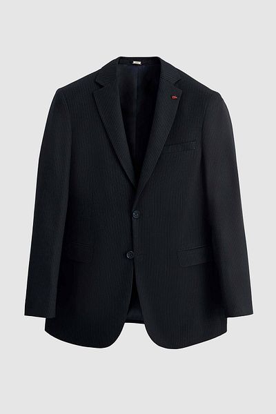 Twn Navy Blue Striped Slim Fit Suit - with Vest