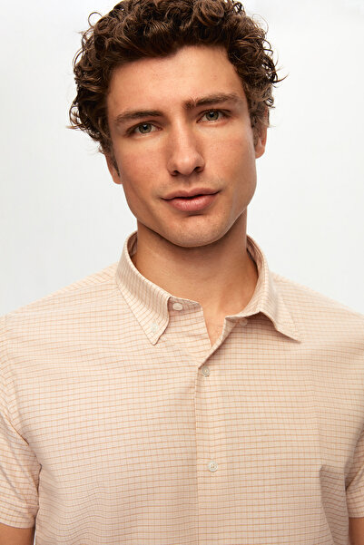 D'S Damat Ds Damat Slim Fit bézs kockás ing