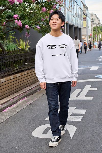 Texclusive White Unisex Roblox Face Man Sweatshirt - Crew Neck