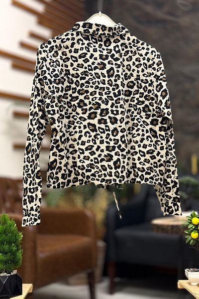 sahnemoda Cămașă scurtă cu șireturi cu model leopard