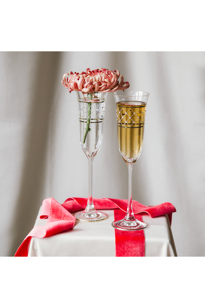 Decorium Nera Platin Yaldızlı 160 ml 2 Parça Flüt Cam Şampanya Kadehi 9-01020238