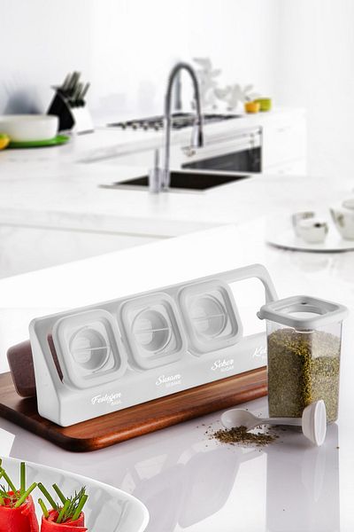 Kitchen Life Food Container Set - Set of 4 Spices with Labels, Stand, Lock and Square