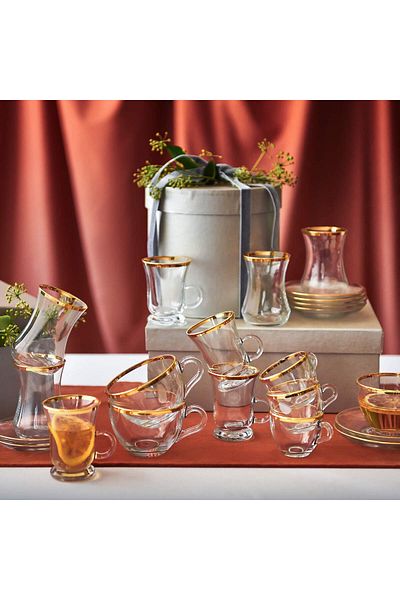 Decorium Dalia 24 Carat Gold - Gilded 70ml 12 Piece Glass Coffee Cup Set for 6 People - 9- 01120011