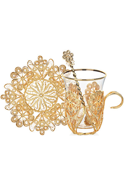 Decorium Zarafet Altın Kaplama 90 ml 12 Parça 6 Kişilik Kulplu Trabzon El Işç...