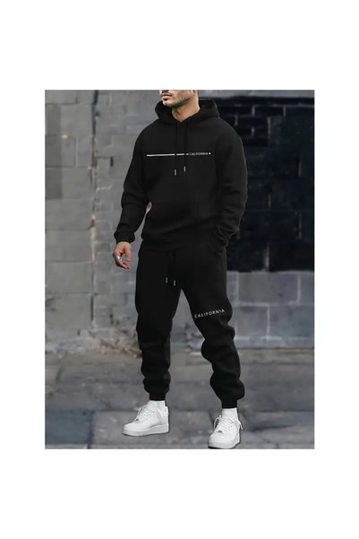 Frisson Ανδρικό άνετο σετ φόρμας με κουκούλα, casual αθλητικά σετ με στάμπα C...