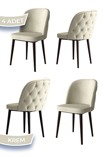 Kage Series 4 Pcs Cream Dining Room Chair Quilted Brown Metal Leg Babyface Fabric