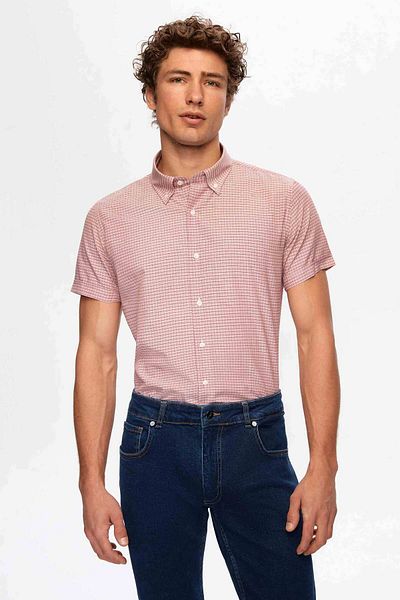 D'S Damat Slim Fit Claret Red καρό πουκάμισο