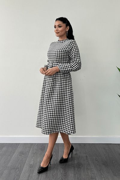 giyimmasalı Houndstooth Print Midi Dress - Black