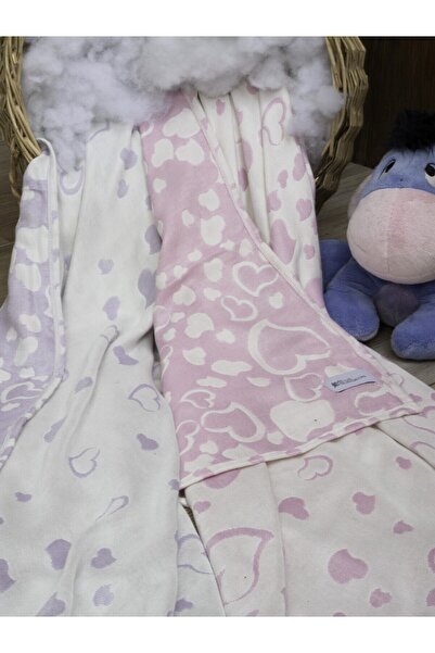 Blue Burgeon %100 Pamuk Pembe Kalp Desenli Bebek Müslin Kundak