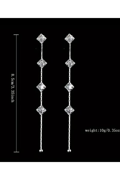 ER TAKI Stoned Silver Colored Long Tassel Stylish Engagement Henna Wedding Wedding Evening Dress Earrings