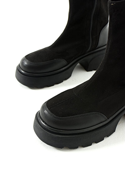 Gökçe Shoes Kinu Siyah Süet Streç Kadın Postal Bot