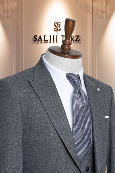Salihtarzz Takım Elbise İtalyan Kesim Yelekli SlimFit K.Gri SD41070