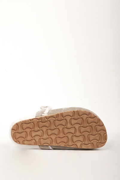 Dericlub Beige Women's Slippers - Comfortable Fit, Closed Front, Wool Genuine Leather Zy 7964
