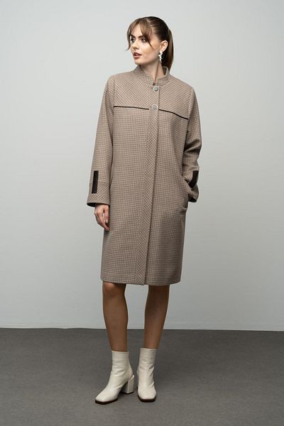 Olcay Plus-Size-Kaschmirmantel mit Stehkragen und quadratischem Muster – VIZON 3026