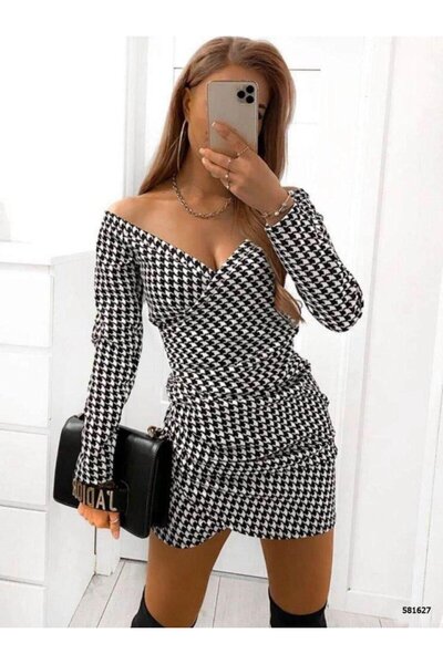 Kokosh moda Rochie mini creponată cu guler dublu cu imprimeu din picioare de ...