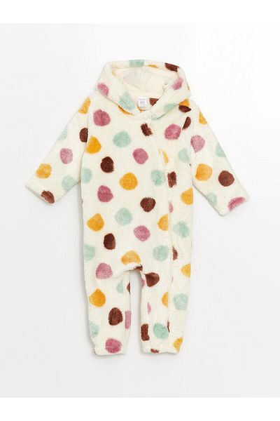 LC Waikiki Lcw Baby Printed Hooded Plush Baby Girl Romper