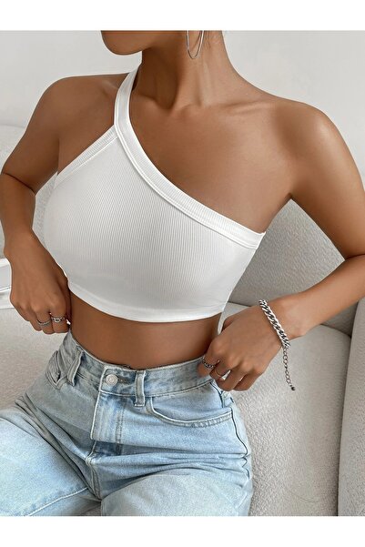 Liona Guler asimetric Culoare albă Fără model material reiat Fără mâneci Cure...