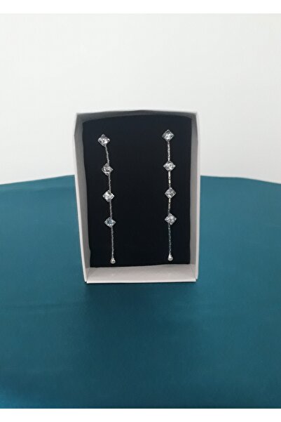 ER TAKI Stoned Silver Colored Long Tassel Stylish Engagement Henna Wedding Wedding Evening Dress Earrings