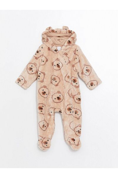 LC Waikiki Lcw Baby Printed Hooded Long Sleeve Baby Boy Plush Romper