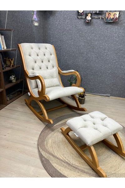 Asedia Rustik Naturel Krem Sallanan Sandalye Dinlenme Emzirme Baba Tv Okuma B...