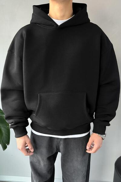 Flaw Wear Βασικό μαύρο φούτερ με κουκούλα