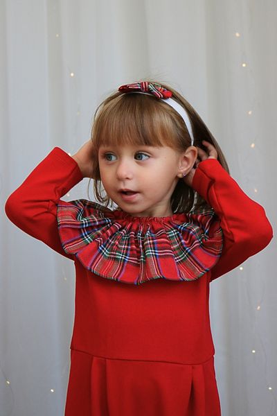 Parla Kids Girl's Red Plaid Collared New Year's Jumpsuit Salopet