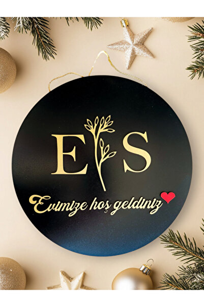 esamore concept باب خشبي أسود بتصميم ذهبي - نمط زهرة الوفرة، زخرفة باب ترحيبي