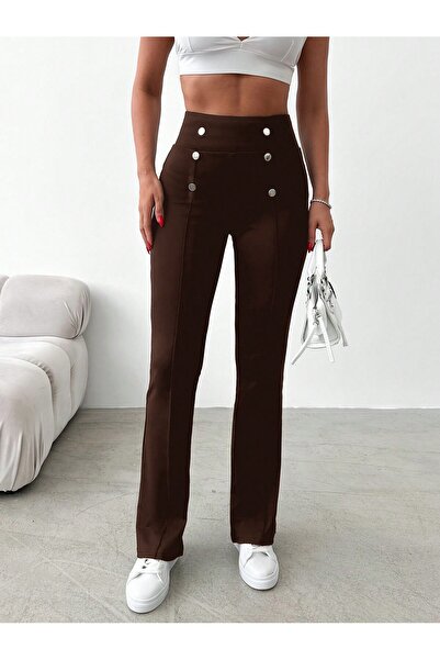 Moda ZR Дамски клин с висока талия и разкроени крачоли с набрани подгъви