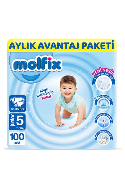Molfix Baby Diapers Size 5 Junior Monthly AvnPack 100 Pieces